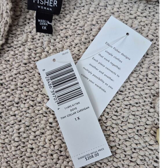 NWT Eileen Fisher Dove Tiny Collar Cardigan Cotton/Silk Sz 1X - Picture 4 of 5